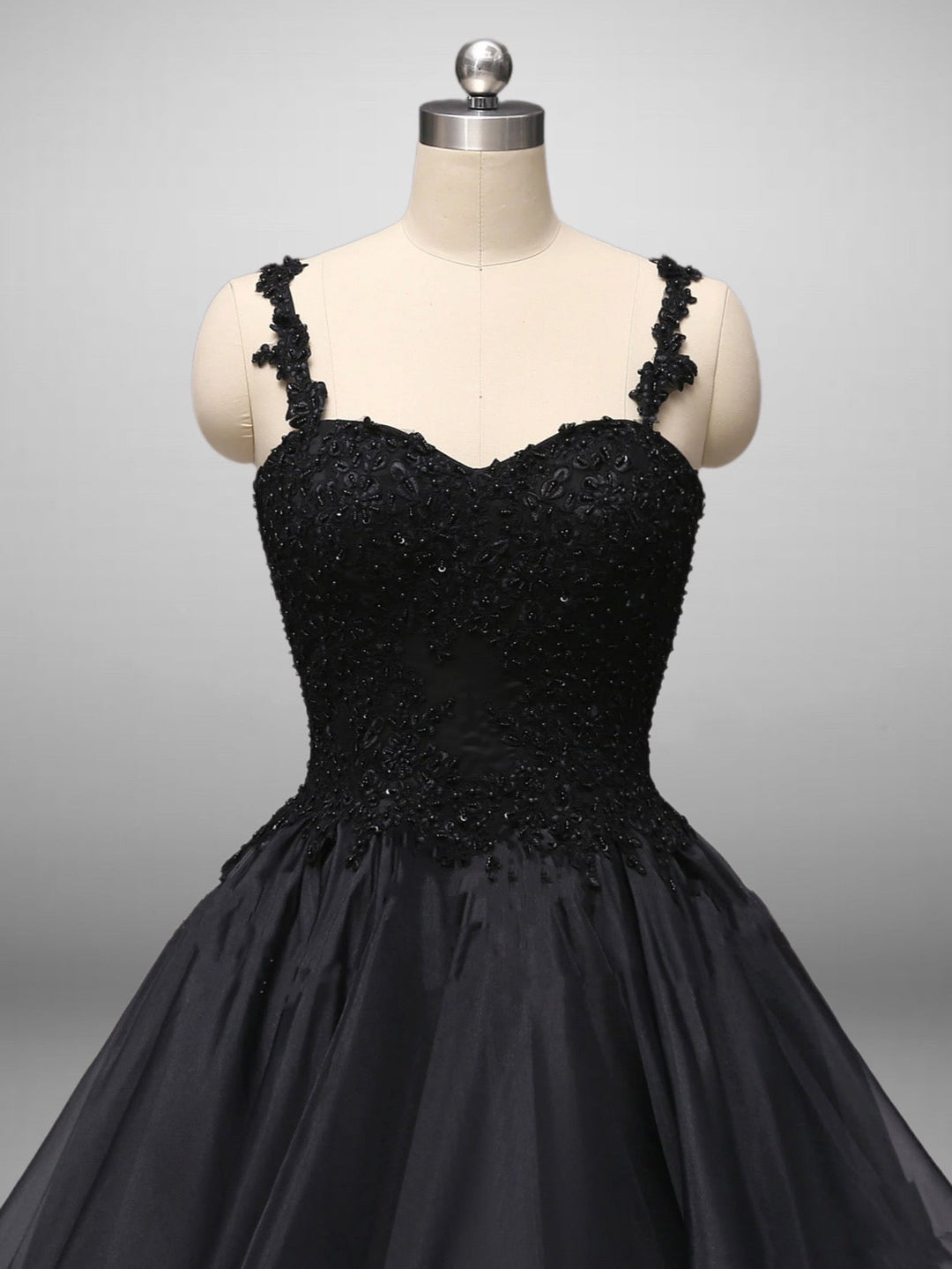 Classic Gothic Black Lace Embroidered A-Line Formal Dress With Ruffle Skirt Spaghetti Straps Plus Size - WonderlandByLilian