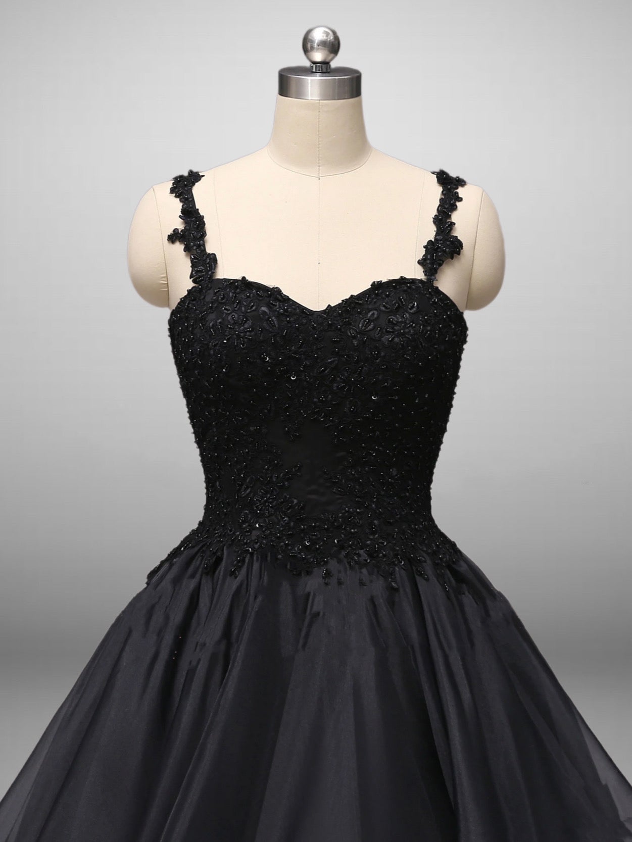 Classic Gothic Black Lace Embroidered A-Line Formal Dress With Ruffle Skirt Spaghetti Straps Plus Size - WonderlandByLilian