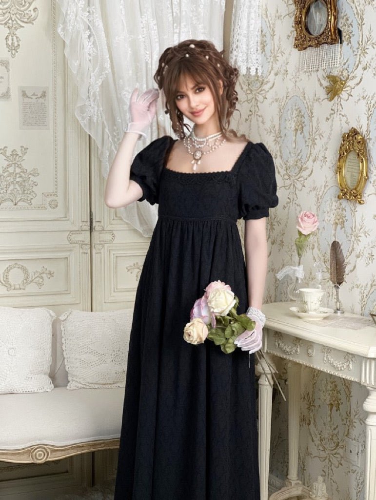 Classic Regency Era Black Lace Dress - Empire Waist Ball Gown Plus Size US12 / Black / Without Shawl Classic Regency Era Black Lace Dress - Empire Waist Ball Gown Plus Size US12 / Black / Without Shawl