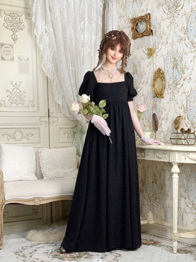 Classic Regency Era Black Lace Dress - Empire Waist Ball Gown Plus Size US12 / Black / Without Shawl Classic Regency Era Black Lace Dress - Empire Waist Ball Gown Plus Size US12 / Black / Without Shawl