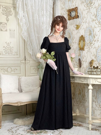 Classic Regency Era Black Lace Dress - Empire Waist Ball Gown Plus Size - WonderlandByLilian
