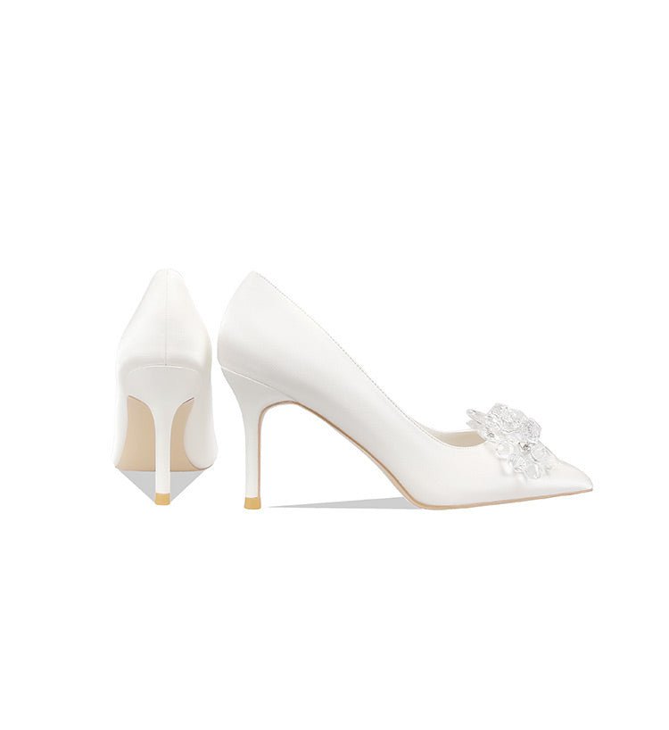 Crystal Luxe Heels with White Crystal Brooch For Bridal - WonderlandByLilian