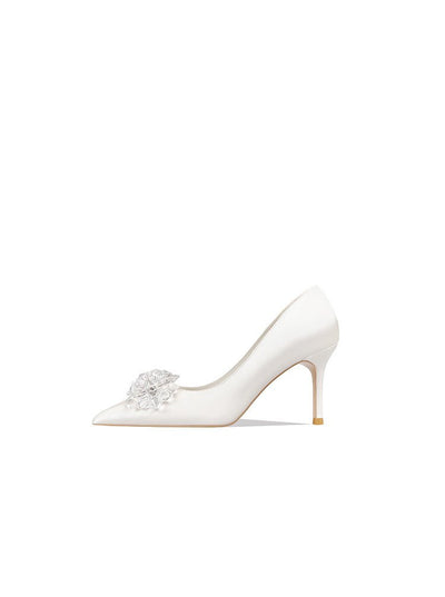 Crystal Luxe Heels with White Crystal Brooch For Bridal - WonderlandByLilian