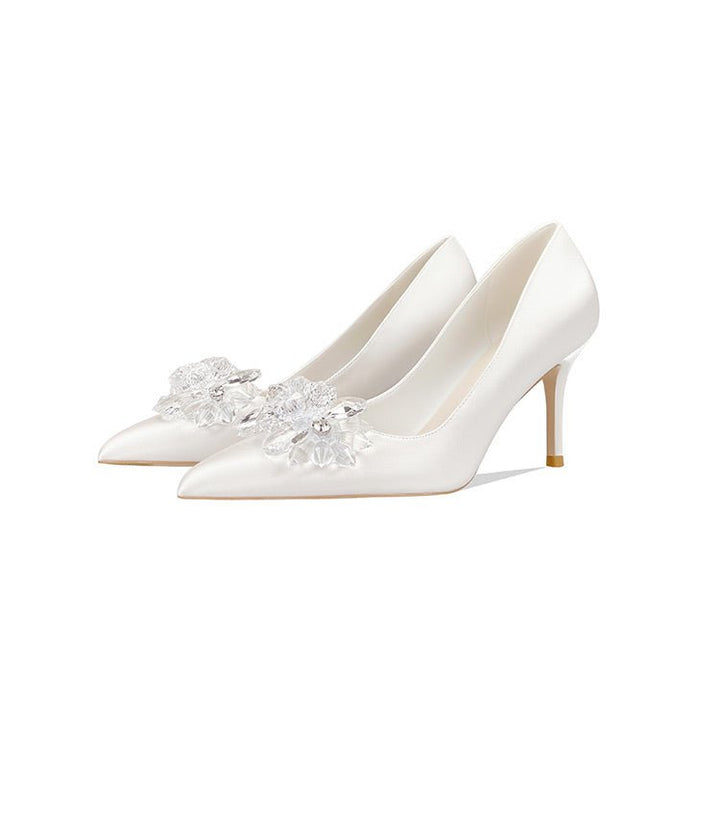 Crystal Luxe Heels with White Crystal Brooch For Bridal - WonderlandByLilian