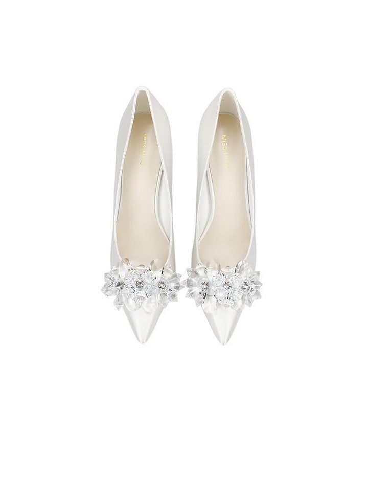 Crystal Luxe Heels with White Crystal Brooch For Bridal - WonderlandByLilian