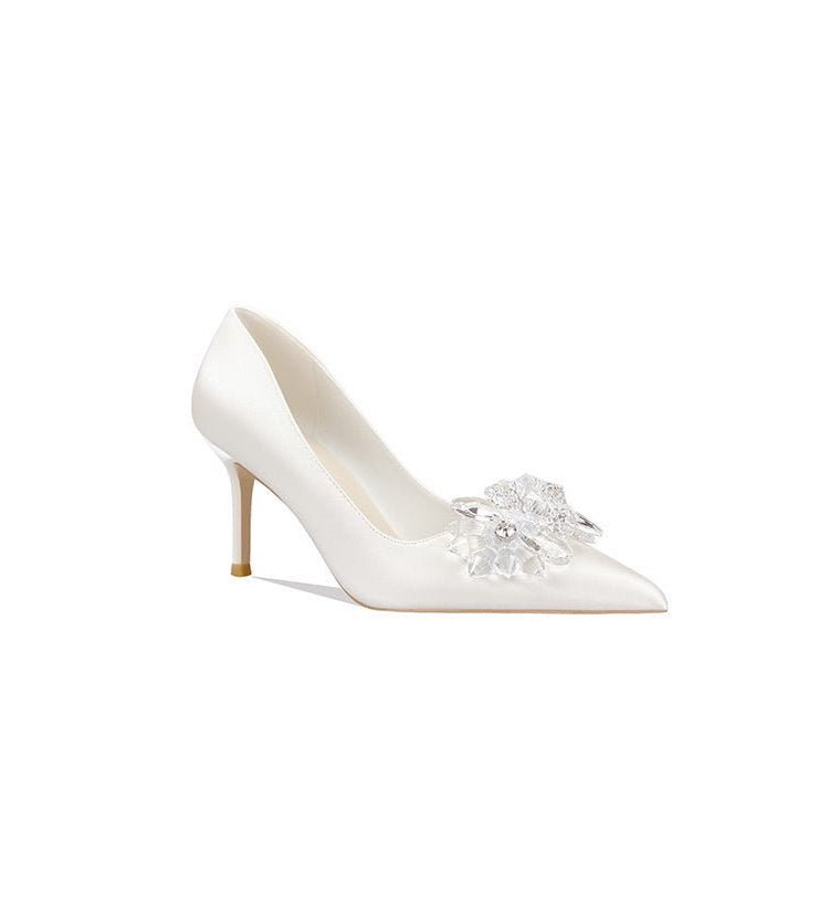 Crystal Luxe Heels with White Crystal Brooch For Bridal Pumps - WonderlandByLilian