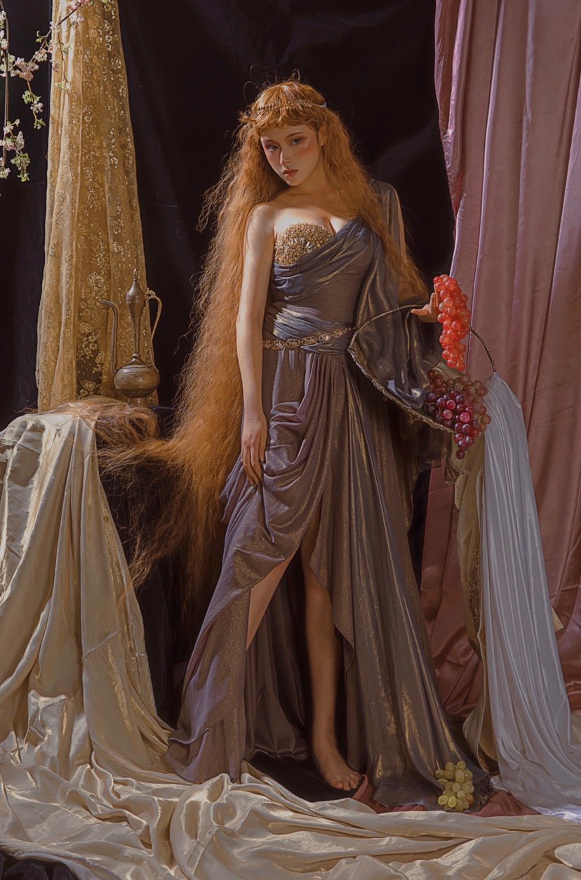 Purple Elf Fantasy Dress - Golden Rome Greek Goddess - Fairy Evening Dress - Plus Size Size 6 / Gray Purple Elf Fantasy Dress - Golden Rome Greek Goddess - Fairy Evening Dress - Plus Size Size 6 / Gray