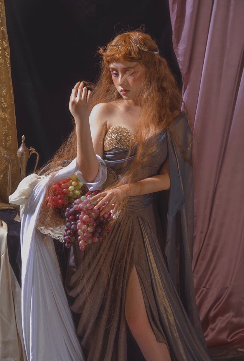 Purple Elf Fantasy Dress Golden Rome Greek Goddess Fairy Evening Dress Plus Size