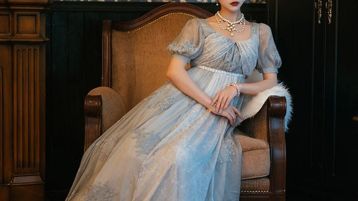 Daphne Bridgerton inspired dress ball gown women, Regency Era dress costume Custom Made with Lace, Embroidery, blue, Jane Austin plus size - WonderlandByLilian