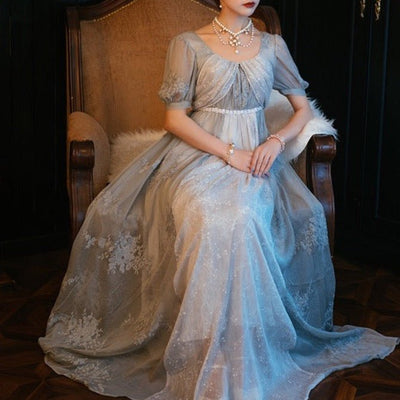 Daphne Bridgerton inspired dress ball gown women, Regency Era dress costume Custom Made with Lace, Embroidery, blue, Jane Austin plus size - WonderlandByLilian
