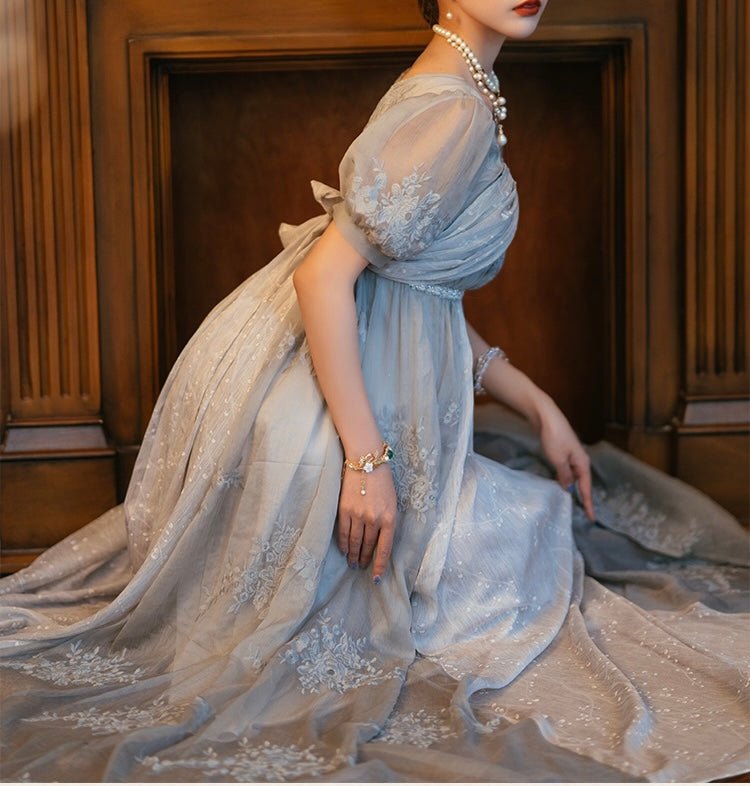 Daphne Bridgerton inspired dress ball gown women, Regency Era dress costume Custom Made with Lace, Embroidery, blue, Jane Austin plus size - WonderlandByLilian