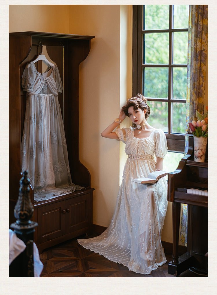 1800s Regency Wedding High Waist Dress, Napoleonic Jane Austen Bridgerton  Ball Gown - Etsy | Regency wedding, Regency wedding dress, Empire waist wedding  dress