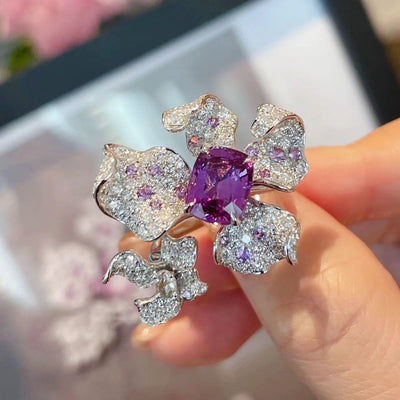Dazzling Purple Gemstone Flower Ring for Women - WonderlandByLilian