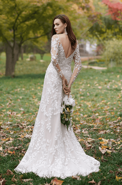 Delicate 3D Lace Embroidery Hand Beaded Straps Gown With V-Neck Sleeves - Plus Size - WonderlandByLilian
