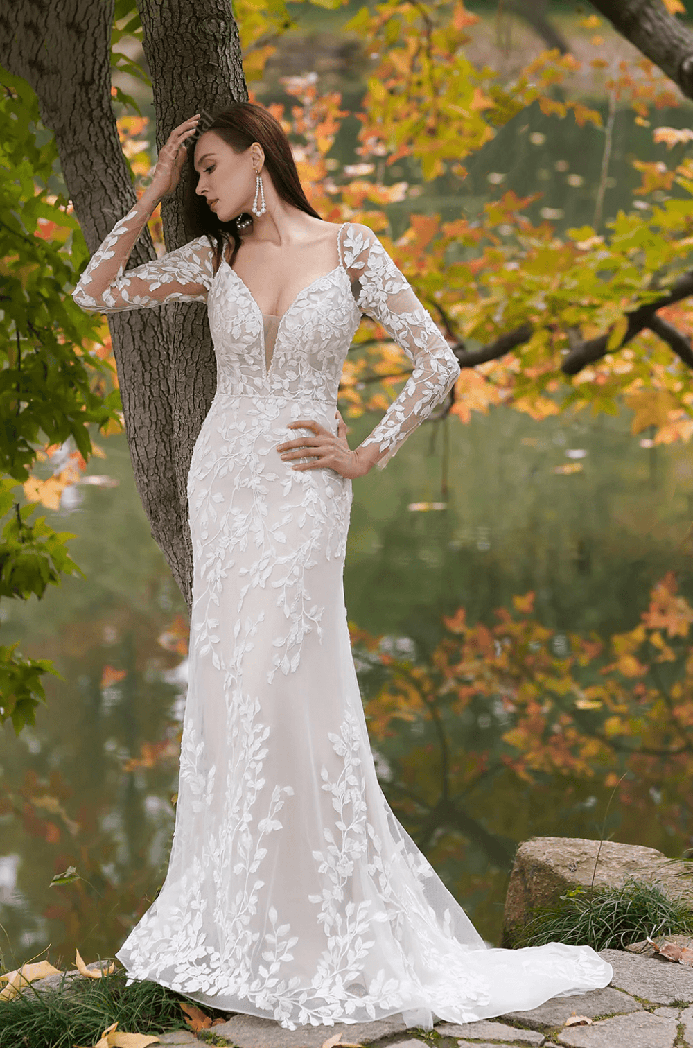 Delicate 3D Lace Embroidery Hand Beaded Straps Gown With V-Neck Sleeves - Plus Size - WonderlandByLilian