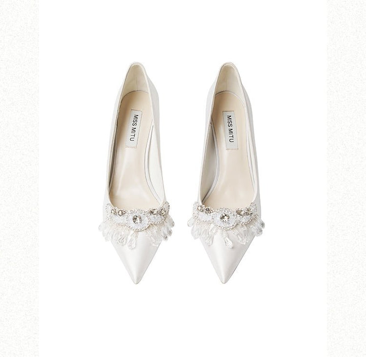 Diamond Dreams Bridal Pumps With Bows - WonderlandByLilian