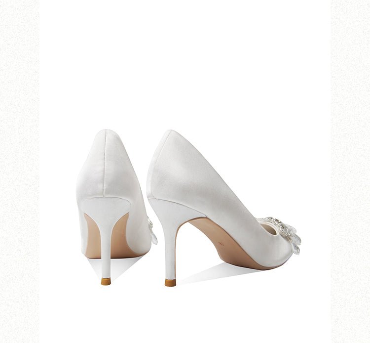 Diamond Dreams Bridal Pumps With Bows - WonderlandByLilian