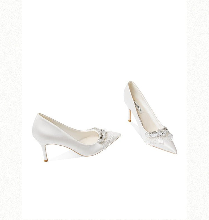 Diamond Dreams Bridal Pumps With Bows - WonderlandByLilian