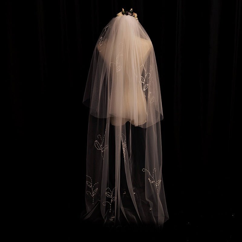 Double Veil With Crystal Embroidery With Comb - WonderlandByLilian