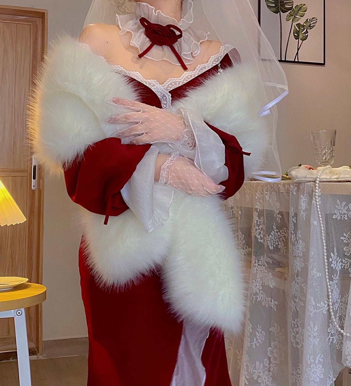 Eco-Friendly White Faux Fur Stole - Elegant Shawl for Dress Pairing - WonderlandByLilian
