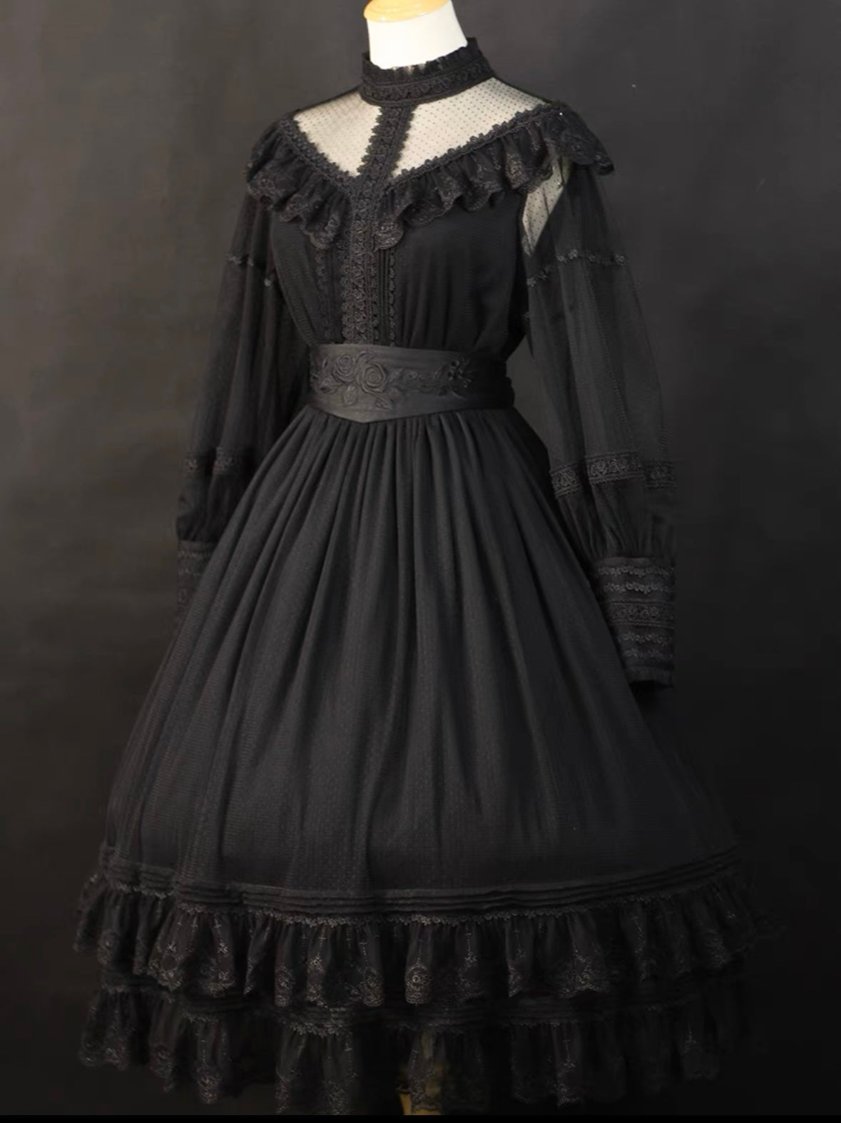 Edwardian Style Gothic Black Long Dress - Victorian Lace Dress - WonderlandByLilian