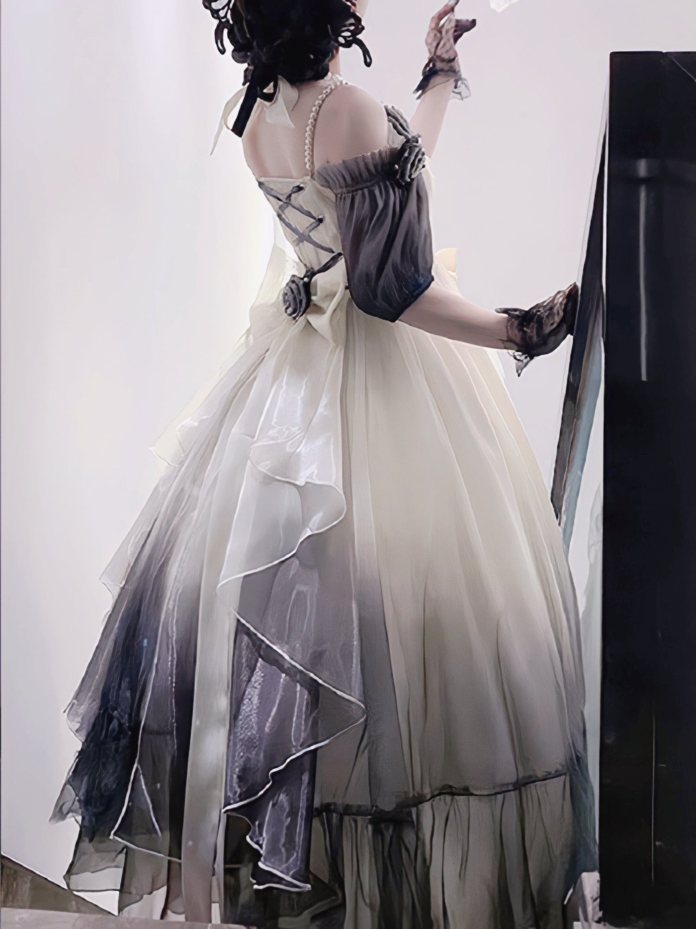 Elegant Ink Ombre Rose Gothic Lolita Lace A-Line Dress For Prom - WonderlandByLilian