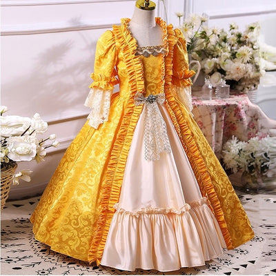 European Baroque Princess Dress for Kids - Marie Antoinette Dress in Pink and Yellow - WonderlandByLilian