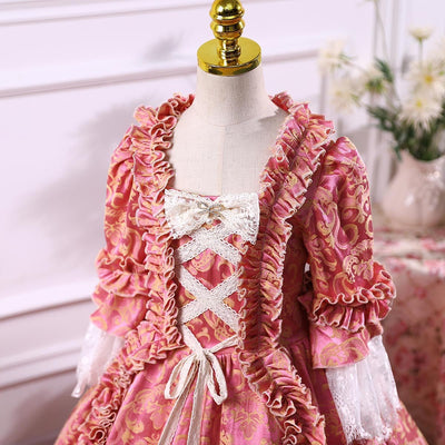 European Baroque Princess Dress for Kids - Marie Antoinette Dress in Pink and Yellow - WonderlandByLilian