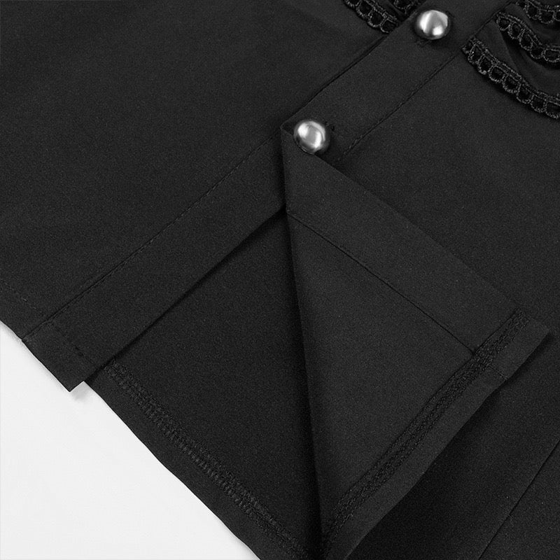 European Gothic Ruffle Stand Collar Shirt Vintage With Puff Sleeves Black Shirt For Men -Plus Size - WonderlandByLilian