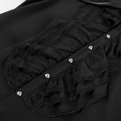 European Gothic Ruffle Stand Collar Shirt Vintage With Puff Sleeves Black Shirt For Men -Plus Size - WonderlandByLilian