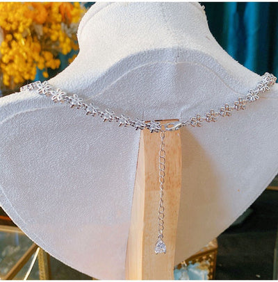 Exquisite Floral Minimalist Diamond Pearl Necklace and Earrings Set - Bridal Jewelry Set - WonderlandByLilian
