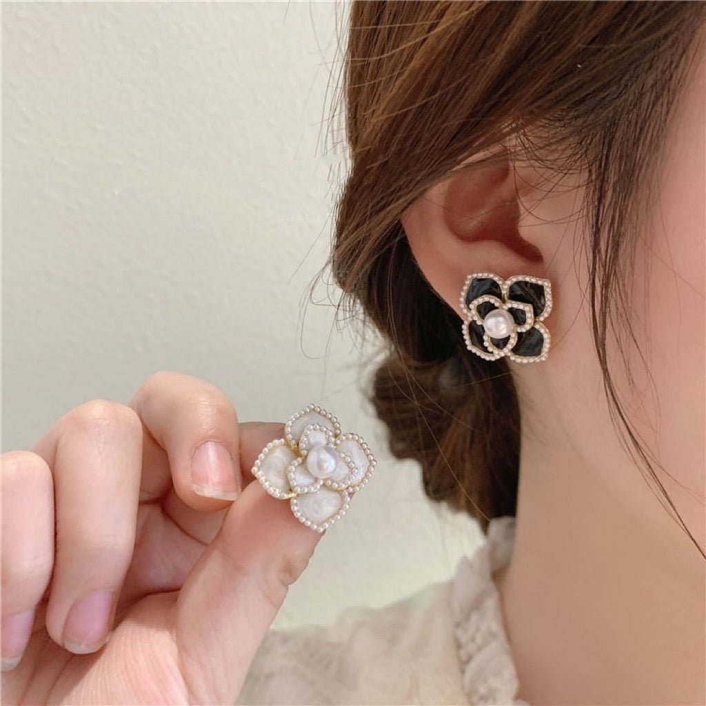 French Vintage Pearl Earrings Set with Fragrant Blossoms and Delicate Floral Petals - WonderlandByLilian