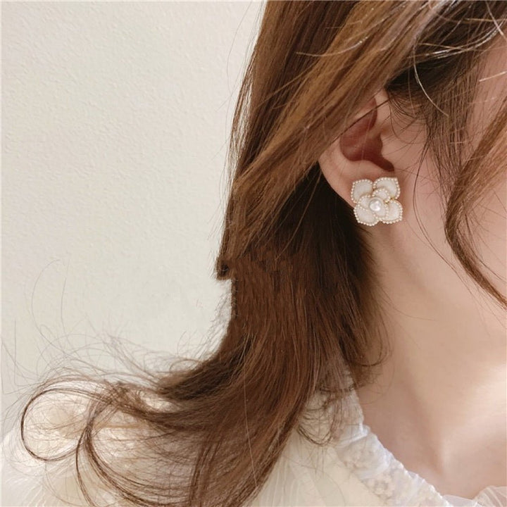 French Vintage Pearl Earrings Set with Fragrant Blossoms and Delicate Floral Petals - WonderlandByLilian