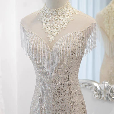 Gauze Sequins Lace Silver Prom Dress Party Dress Evening Wear - WonderlandByLilian