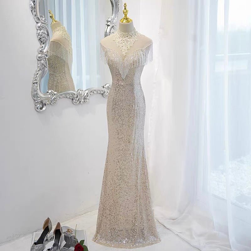 Gauze Sequins Lace Silver Prom Dress Party Dress Evening Wear - WonderlandByLilian