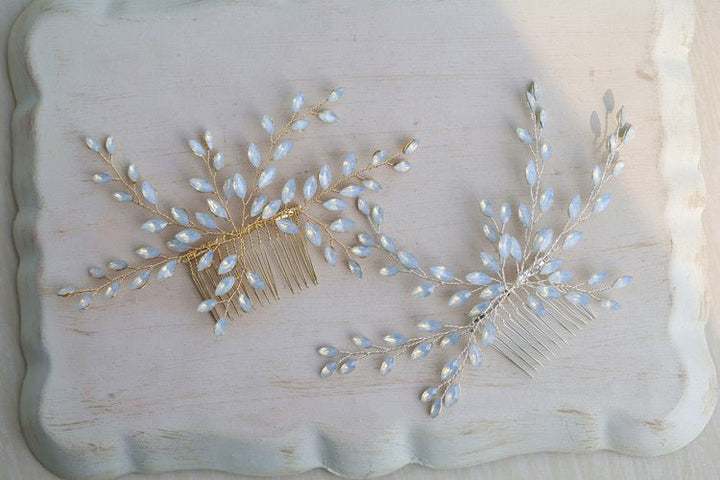 Gold And Silver Bridal Head Piece And Hair Comb With Pearl Diamond - WonderlandByLilian