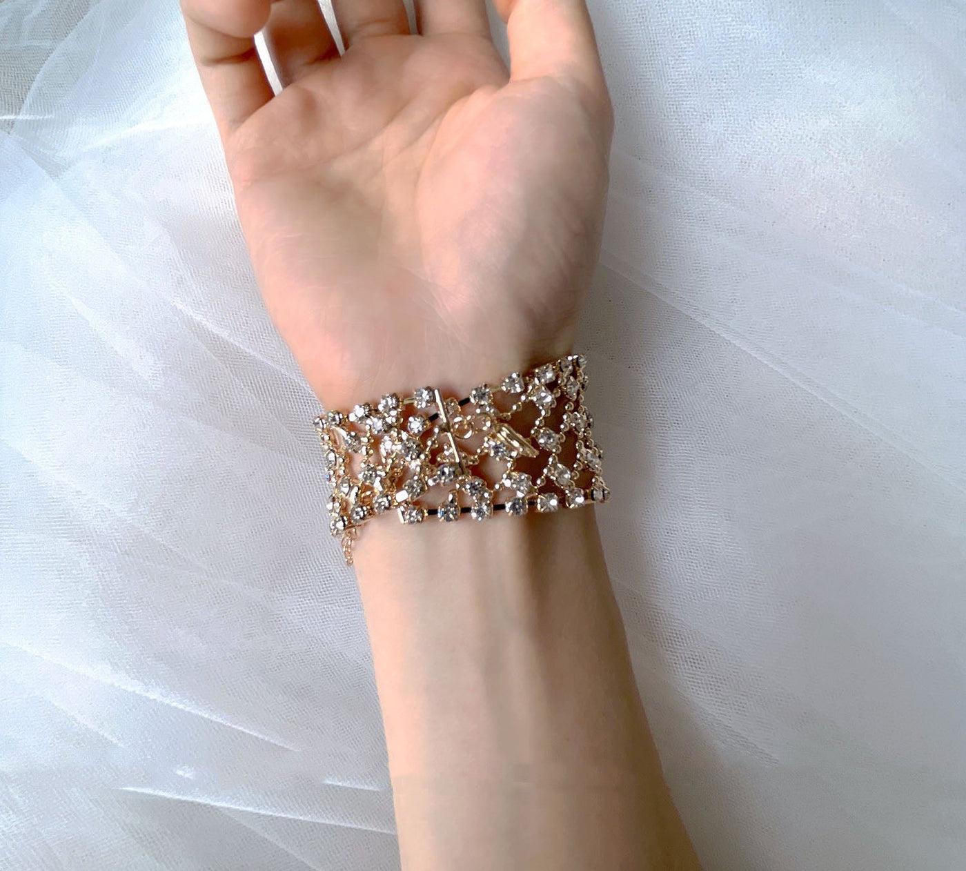 Gold Bridal Bracelet with Dazzling Crystals - WonderlandByLilian
