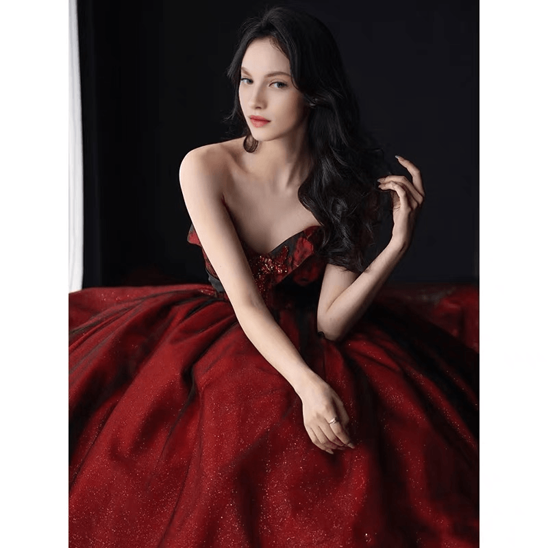 Crimson red top ball gown