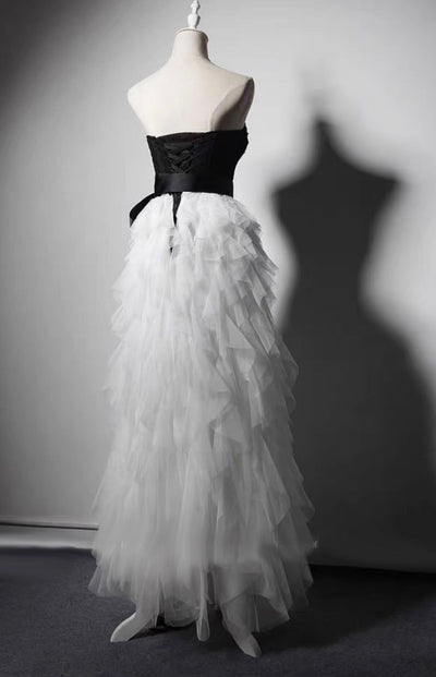 Gothic Black And White Lace Beaded Strapless Formal Dress Plus Size - WonderlandByLilian