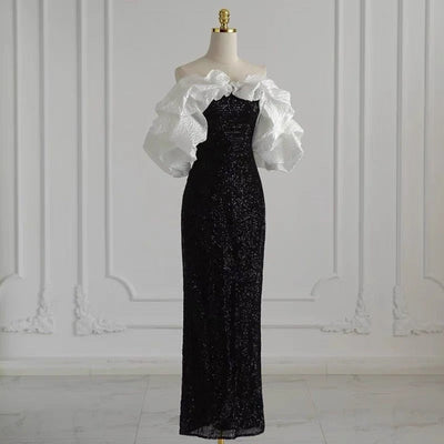 Gothic Black And White Wedding Dress - With Ruffle Plus Size - WonderlandByLilian