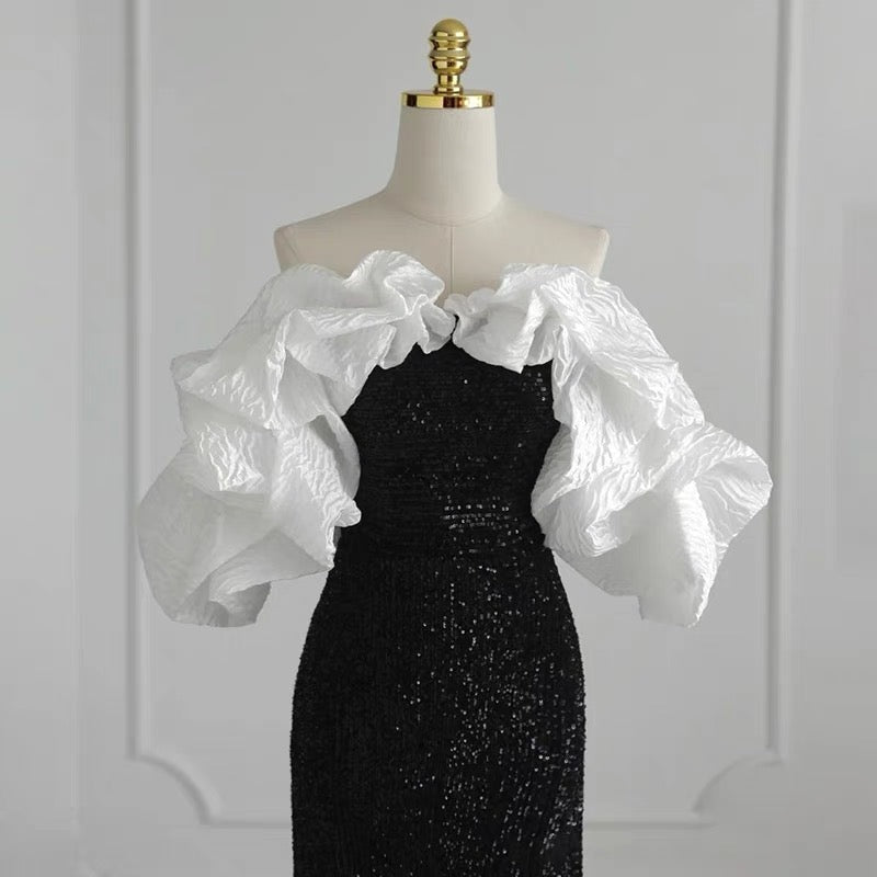 Gothic Black And White Wedding Dress - With Ruffle Plus Size - WonderlandByLilian