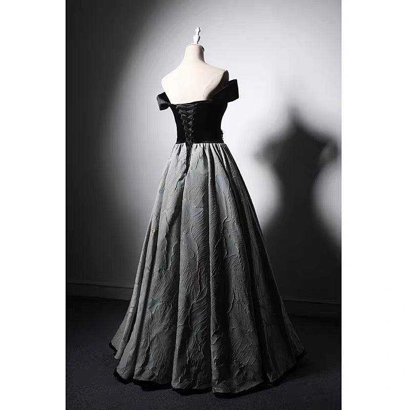 Gothic Black Corset Wedding Dress - Velvet Off Shoulder Formal Dress Gothic Black Corset Wedding Dress - Velvet Off Shoulder Formal Dress