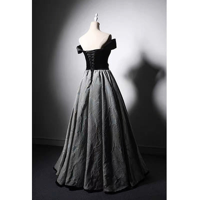 Gothic Black Corset Wedding Dress - Velvet Off Shoulder Formal Dress - Plus Size - WonderlandByLilian