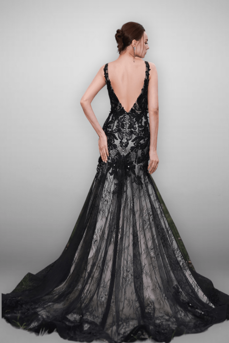 Gothic Black Lace Dress Gothic Black Lace Flower Mermaid Wedding