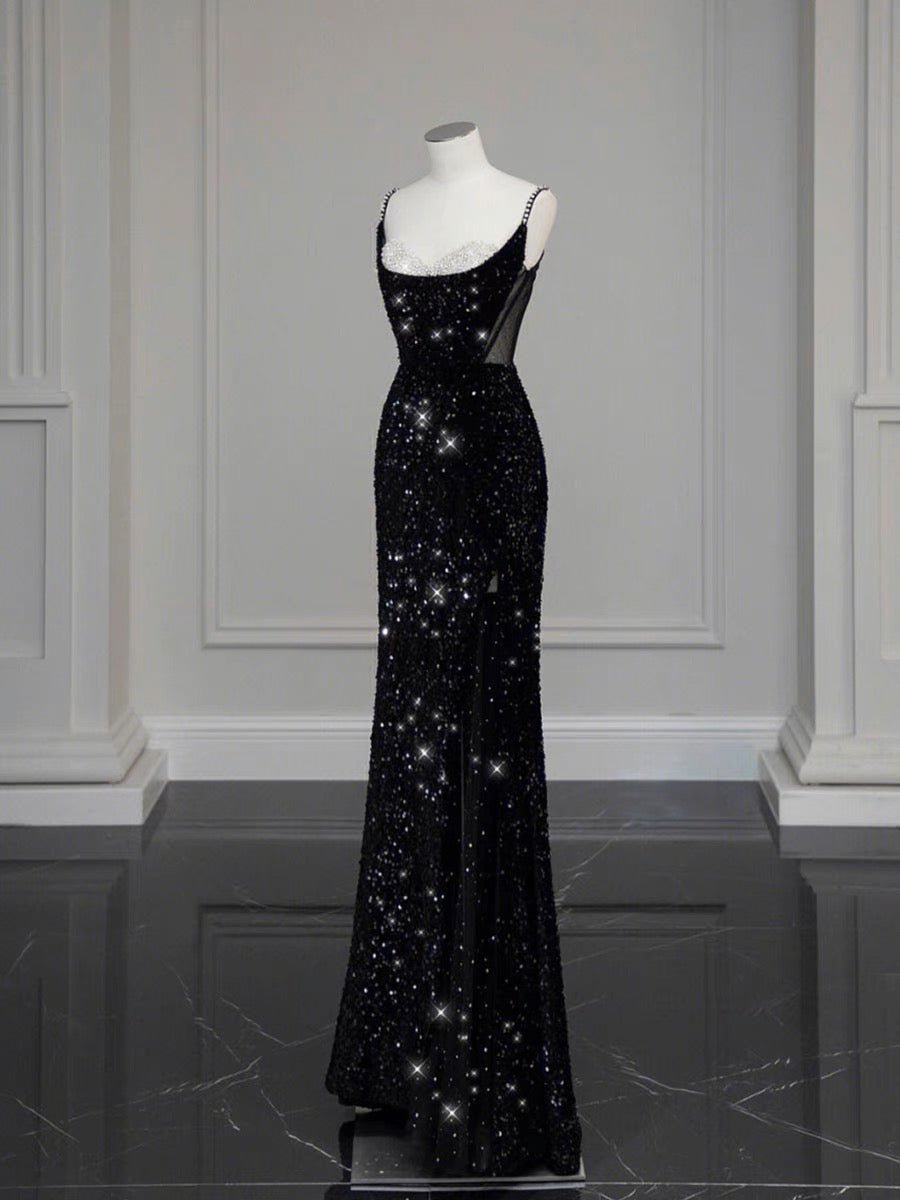Gothic Black Lace Sequins Evening Gown - Formal Dress Plus Size - WonderlandByLilian