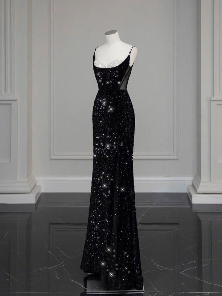 Gothic Black Lace Sequins Evening Gown - Formal Dress Plus Size - WonderlandByLilian