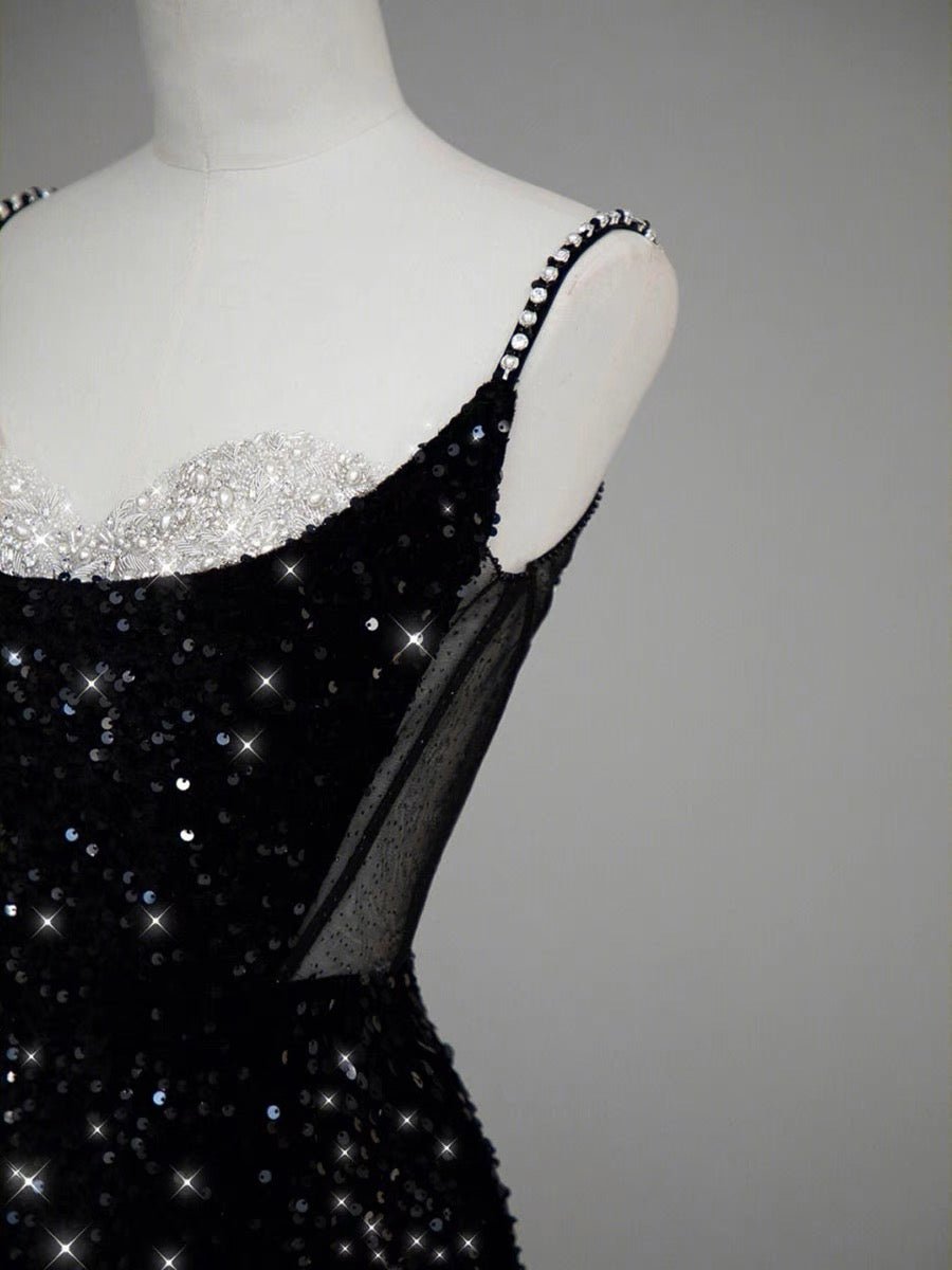Gothic Black Lace Sequins Evening Gown - Formal Dress Plus Size - WonderlandByLilian