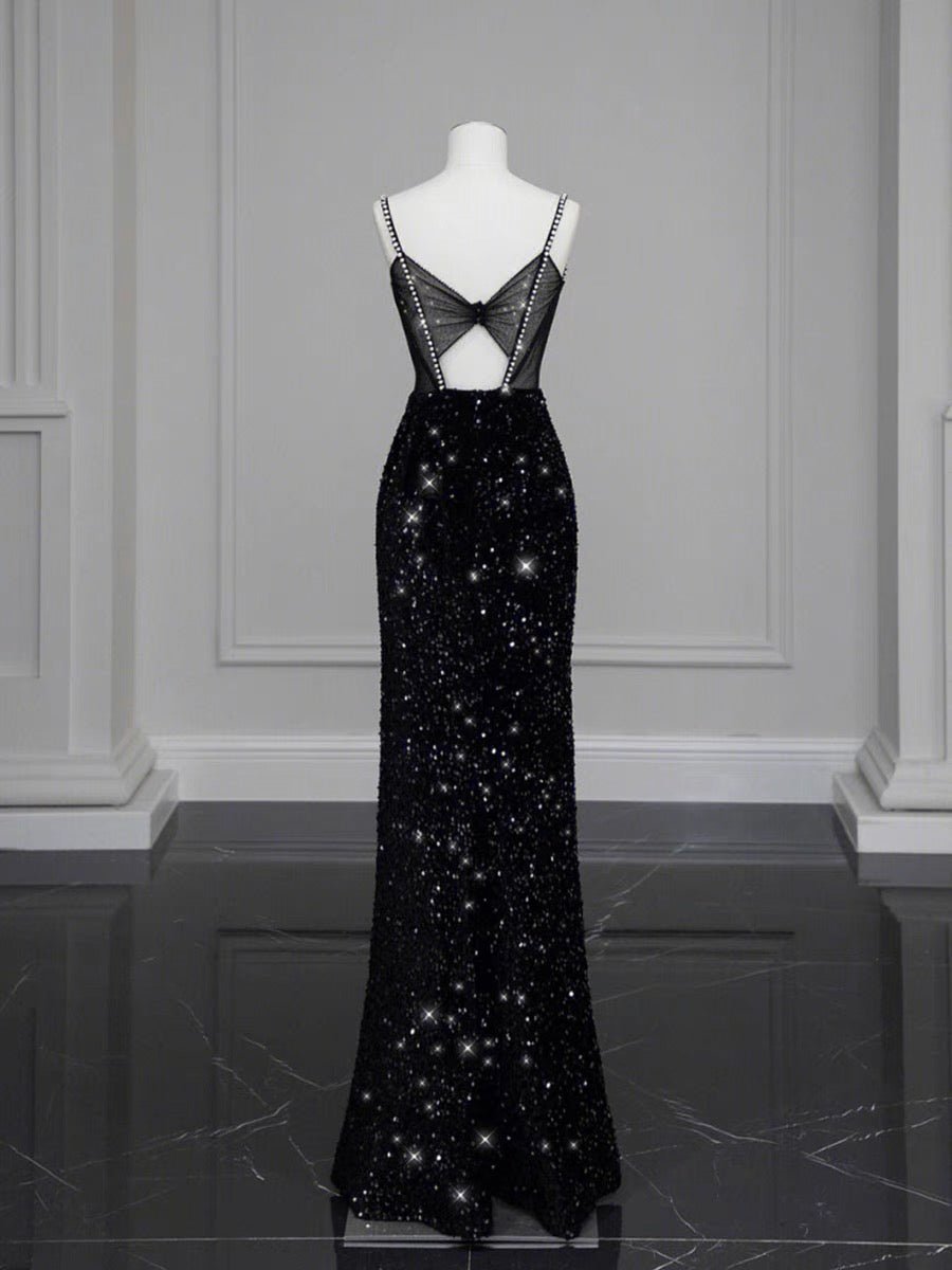 Gothic Black Lace Sequins Evening Gown - Formal Dress Plus Size - WonderlandByLilian