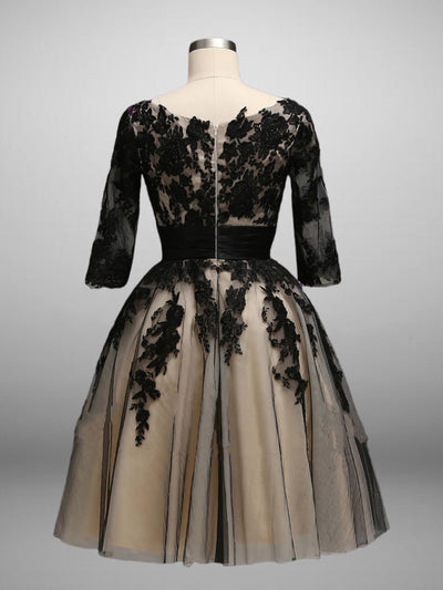 Gothic Black Short Lace Embroidered A-Line Wedding Formal Dress Plus Size - WonderlandByLilian