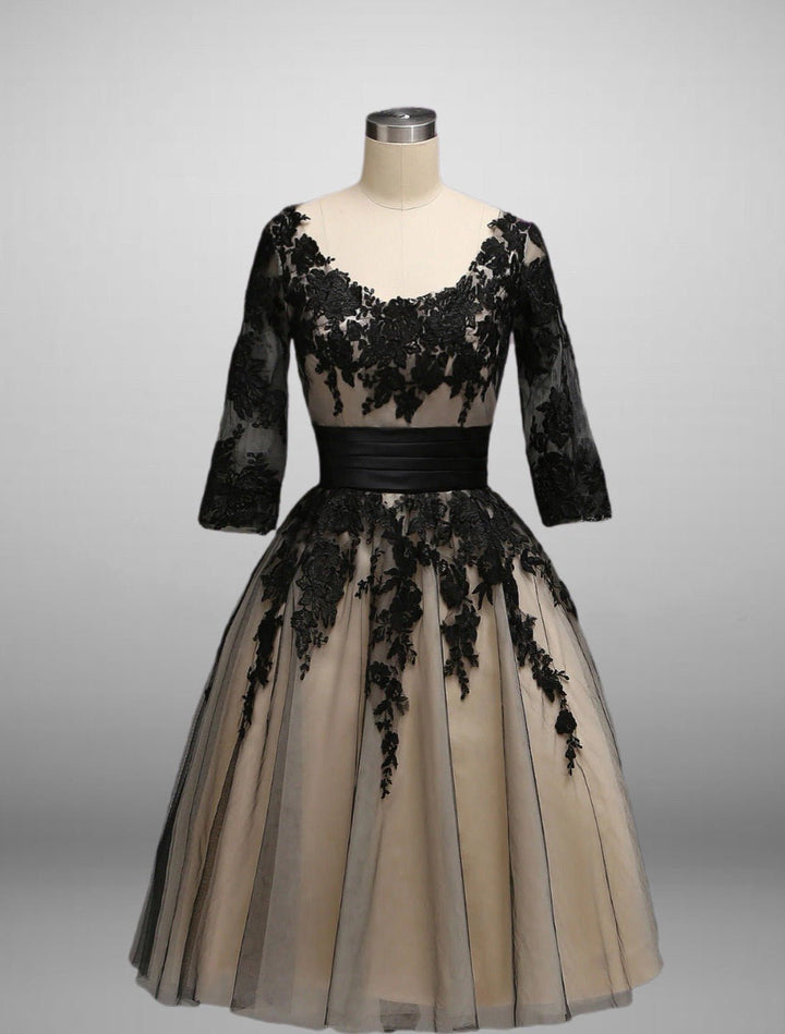 Gothic Black Short Lace Embroidered A-Line Wedding Formal Dress Plus Size - WonderlandByLilian